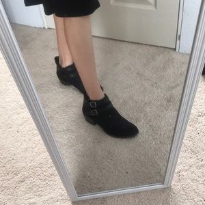 Black buckle ankle boots